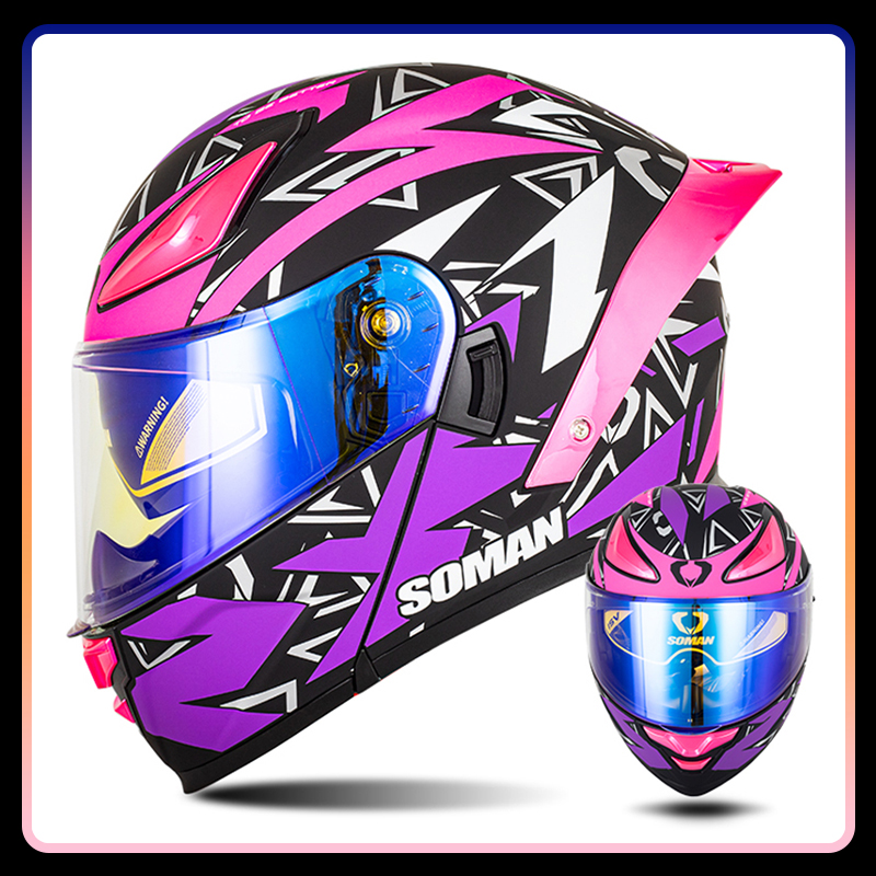 Modular Flip Up Motorcycle Helmet Dot Approved - DOT-zugelassener Integral-Motorradhelm, hochklappbarer Helm mit Doppelvisieren,