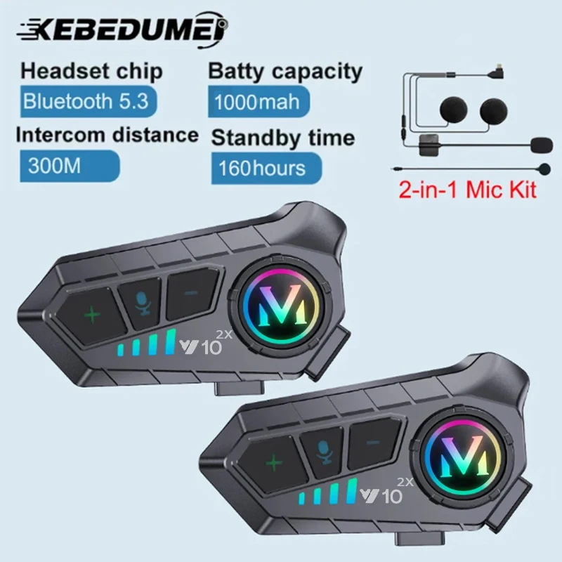 Universal Motorcycle Helmet Intercom Headset - 1/2x Motorrad-Intercom-Helm-Headset 300M für 2 Fahrer