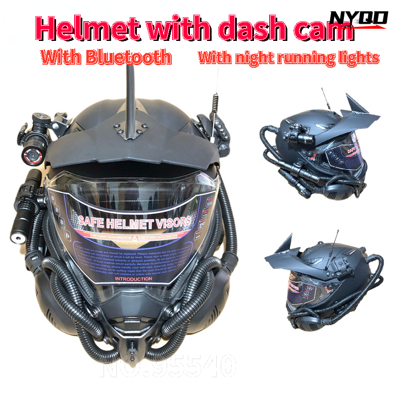 Full Face Motorcycle Helmet With Bluetooth - Rallye-Helm, Motorradhelm, Offroad-Vollhelm, Bluetooth-Kopfhörer, Dashcam, DOT-Zertifizierung,