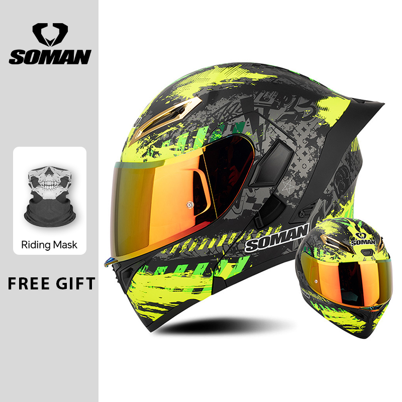 Modular Flip Up Motorcycle Helmet Dot Approved - Herren-Motorradhelm, DOT-zugelassener, hochklappbarer Motorradhelm mit Doppelvisier,