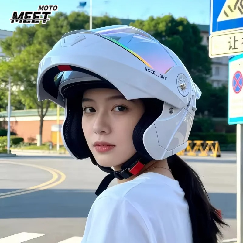 Motorcycle Helmet Inner Sun Visor Lens - Vier-Jahreszeiten-Modulhelm für Motorräder, eingebaute Innensonnenblende, Doppellinsen-Schutzhelm