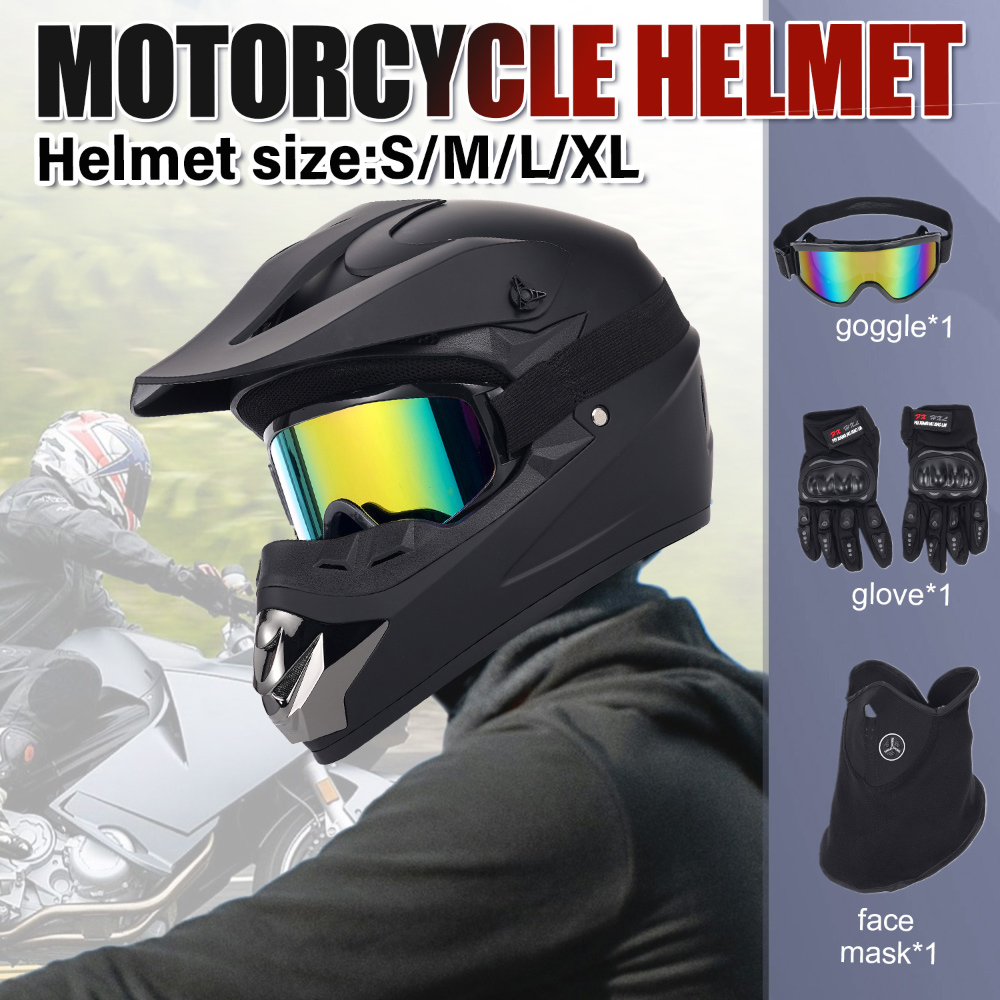 Off Road Motocross Helmet Goggles Set - Offroad-Motorradhelm, vierteiliges Set für Erwachsene, DOT-zertifiziert,