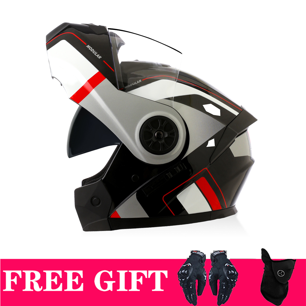 Full Face Motorcycle Helmet With Bluetooth - Doppelvisiere Bluetooth-Helm Modularer Integral-Motorrad-Vier-Jahreszeiten-Helm Doppellinsen-Motorradhelm für