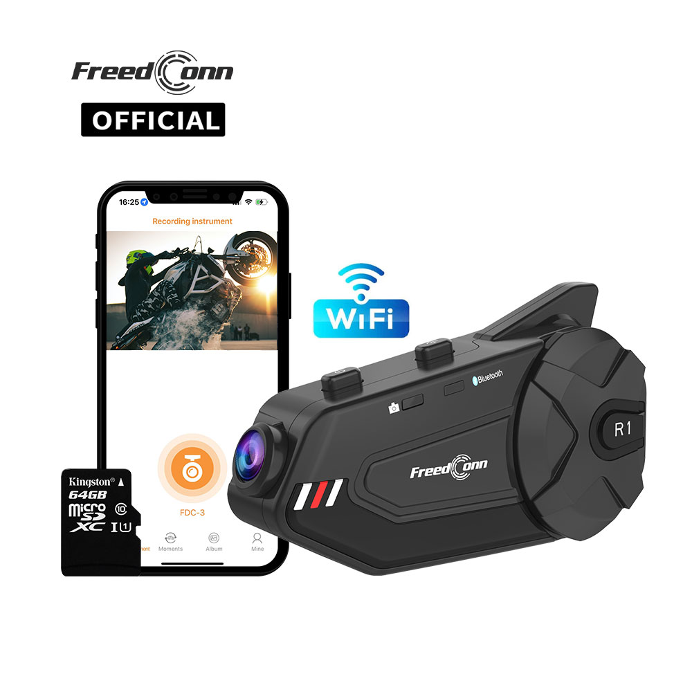 Universal Motorcycle Helmet Intercom Headset - Freedconn R1Plus Bluetooth Motorrad Intercom Helm
